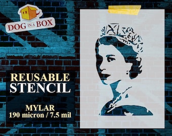 Queen Elizabeth stencil n.1: Reusable stencil for painting on wall, wood, fabrics, bedroom and furniture decor