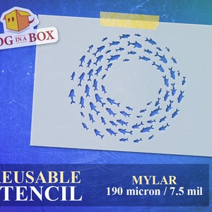 Fish Swarm Stencil n.14: Reusable Mylar Stencil for Painting