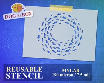 Pochoir poisson n.14 - Pochoir essaim de poissons. Pochoir marin réutilisable. Pochoir poissons pour peindre sur murs, bois et tissus.