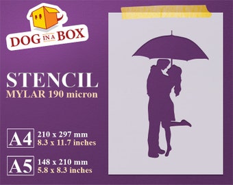 Lovers Under Umbrella Stencil: Reusable love stencil for painting on wall, wood, home, furniture and cake decor