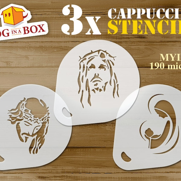 Jesus stencils n.1, 3 coffee stencils, Christ, Nativity stencils, Christian stencil, Jesus, cookie stencils, face painting, cappuccino