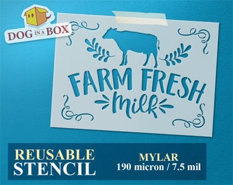 Schablon för färsk mjölk från Farm Fresh Milk nr 3: Återanvändbar schablon för heminredning, vintage träskyltar, specialdesignade väskor