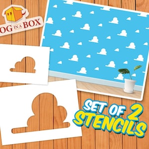 Cartoon clouds stencil set n.1 - Reusable set of 2 cloud stencils for painting on wall and kids room