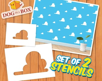 Cartoon Clouds Stencils: Reusable stencil for wall painting, nursery decor, kids room