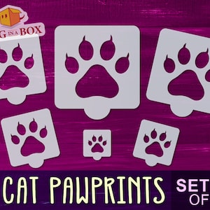 Cat Pawprints stencils - Set of 6 different sizes reusable stencils. Cat stencils, pawprint stencils from 1&quot; to 3.5&quot;. Stencils for woodsigns