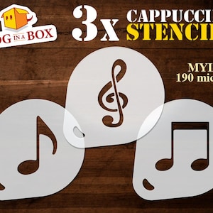 Set di stencil per note musicali, 3 stencil per caffè, stencil per musica, stencil per spartiti musicali, stencil per spartiti musicali, stencil per biscotti, cappuccino