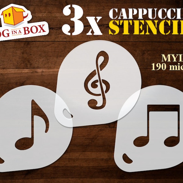 Musical notes stencils set, 3 coffee stencils, music stencil, musical score stencil, musical sheet stencil, cookie stencil, cappuccino