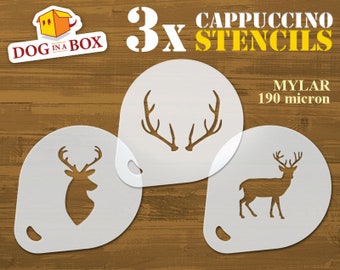 Deer stencil, set of 3 coffee stencils, reindeer stencil, animal, cake stencil, cookie stencils, tattoo stencil, face painting, cappuccino