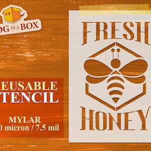 Fresh Honey Stencil n.2: Bee & Honeycomb, Painting on Wood (190 Micron Mylar)