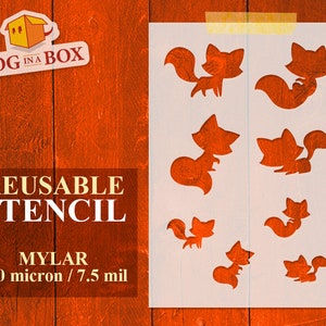 Cute Fox Stencil Set n.1 - Reusable stencil with Fox in various poses and sizes, perfect for painting on the wall, fabrics, cakes and wood