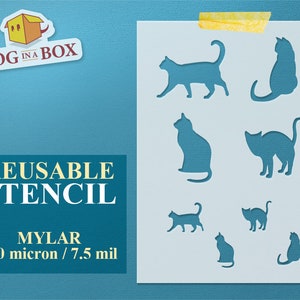Cats Stencil Set: Reusable Mylar for Wall, Fabric, Cake, Wood
