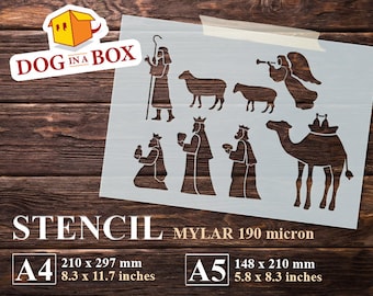 Nativity Stencil Set n.2: Reusable stencil with the three kings for painting on wall, wood, home, cake and windows decor