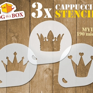 Crown Stencils, set of 3 coffee stencils, cappuccino stencil, crown stencil, tattoo stencil, cake decor, cookie stencil, king stencil, queen