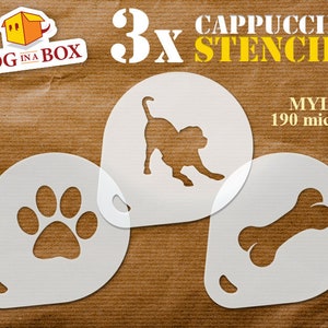 Dog Stencils: Coffee, Paw Print, Bone - Reusable Mylar (set of 3)