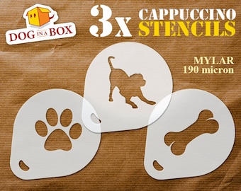 Dog stencils, set of 3 coffee stencil, food stencils, silhouette stencil, paw print stencil, tattoo stencil, bone stencil, dog lovers gifts