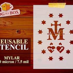 Virgin Mary Monogram Stencil n.4: Auspice Maria Symbol reusable stencil for painting on wood, wall, home and furniture decor