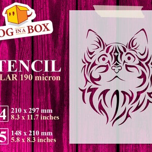 Tribal Cat Stencil n.1: Reusable Mylar Stencil for Painting