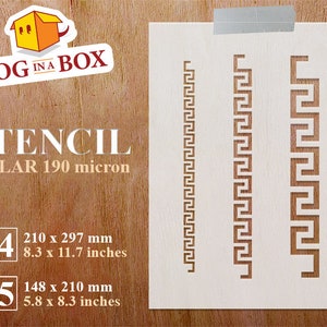 Stencil chiave greca n. 1 - Stencil riutilizzabile con motivo chiave greca. Stencil con motivo greco per dipingere su pareti, legno, torte e tessuti
