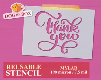 Thank You Stencil: Reusable stencil for painting on wall, wood signs, cake decor