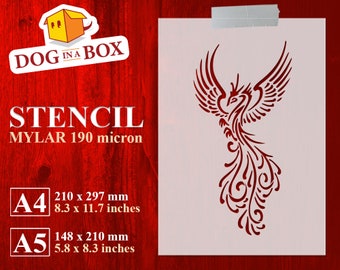 Phoenix stencil n.4 - Reusable stencil for wood signs, fabrics and walls. Firebird stencil, bird stencil, dragon stencil, fantasy stencil