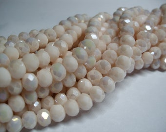 Glass beads, cut glass beads, plated papaya white, 6 x 4.5 mm, 85 pieces