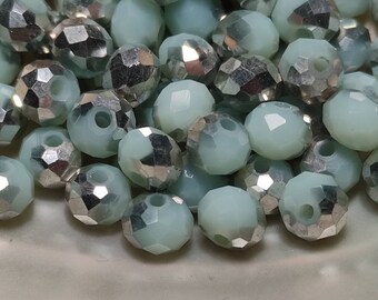 Glass beads faceted 6 x 4 mm mint half silver plated