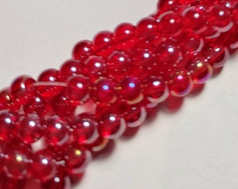 Glass beads electroplated 6 mm red plated