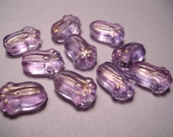 Glass beads with glitter powder, flowers, 11mmx7.5 mm, 10 pieces
