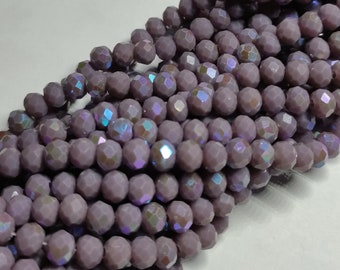 Glass beads faceted 6 x 5 mm rondelle medium purple plated