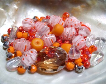 Glass beads, glass beads, millefiori beads, mix of shapes