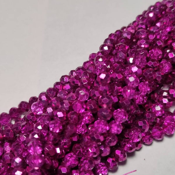 Glasperlen, Glasschliffperlen, Magenta, 4x3mm, 120 Stück