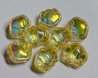 Glass beads yellow 16mmx13mm rainbow plated cloud shape