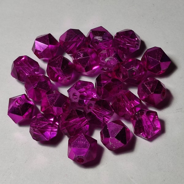 faceted glass beads magenta cut glass beads