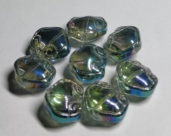 Glass beads mystic green 16mmx13mm galvanized cloud shape