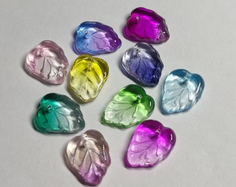 Glass beads, leaves, mix, pendant leaf 13.5 x 10 mm