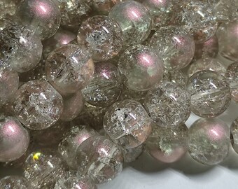 Glass beads crackle beads 105 pieces rose brown 8 mm