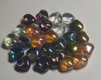 Glass beads hearts 10 mm colorful mix