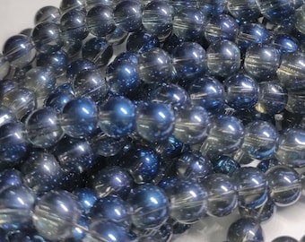 Glass beads 8 mm grey blue plated