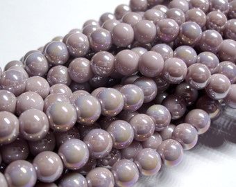 Glass beads 6 mm plated rose brown