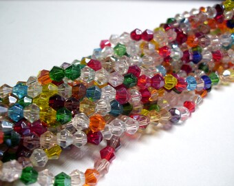 Glass beads bicone 4 x 4 mm faceted colorful mix