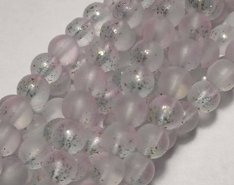 Glass beads frosted lilac light with gold foil 6-7 mm
