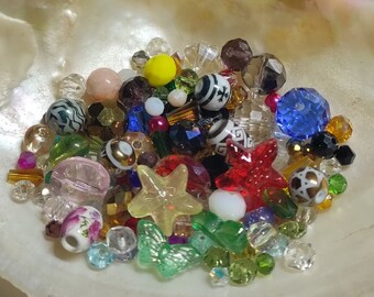 Glass beads, glass beads, mixed shapes, starfish, butterfly