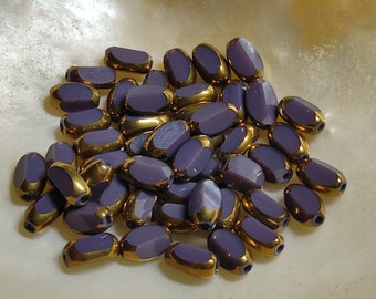 Glass beads purple plated gold edge oval 7x5x4mm