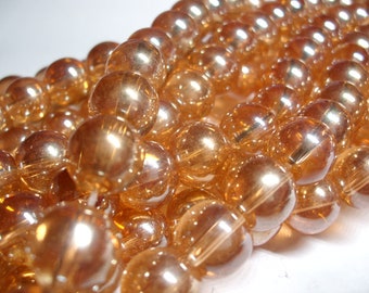 Glass beads 8 mm peach orange plated 50 pieces