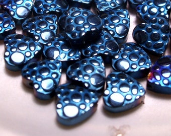 36 pieces beads heart with spot hematite 6 mm x 6.5 mm steel blue