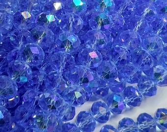 Glass beads glass beads 10mmx8mm blue rondelle faceted