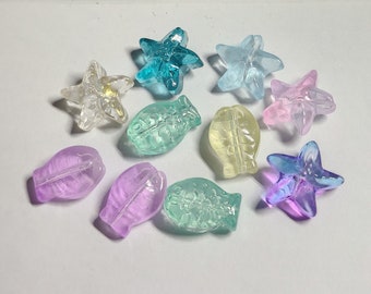 Starfish fish glass beads colorful mix 14 mm