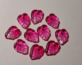 Pink rosa Glasperlen Blätter Anhänger Blatt 13,5x10,5mm