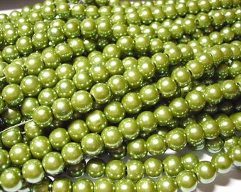 Glasperlen -100 Stück olivgrün -8mm