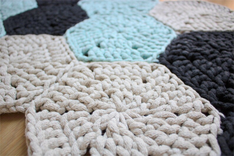 Crochet rug hexagon shape nursery rug bathroom decor handmade with love